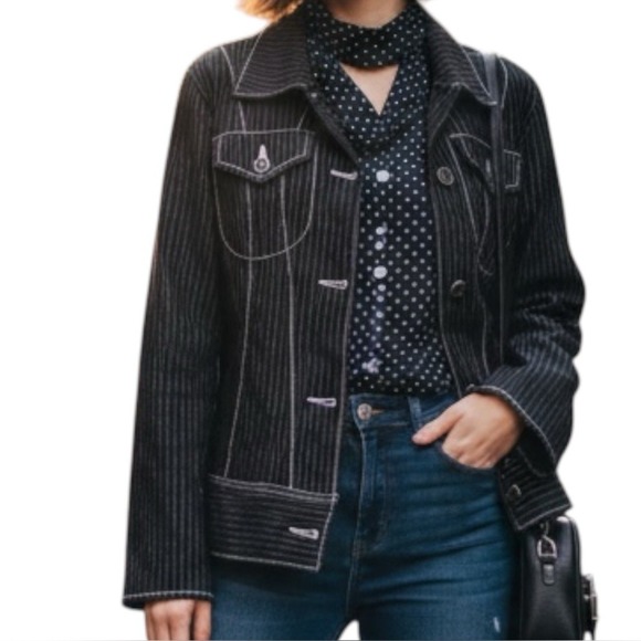 Canvasbacks Jackets & Blazers - Y2K 90s Black‎ Button Up White Stitching Railroad Utility Stripes Western Grunge